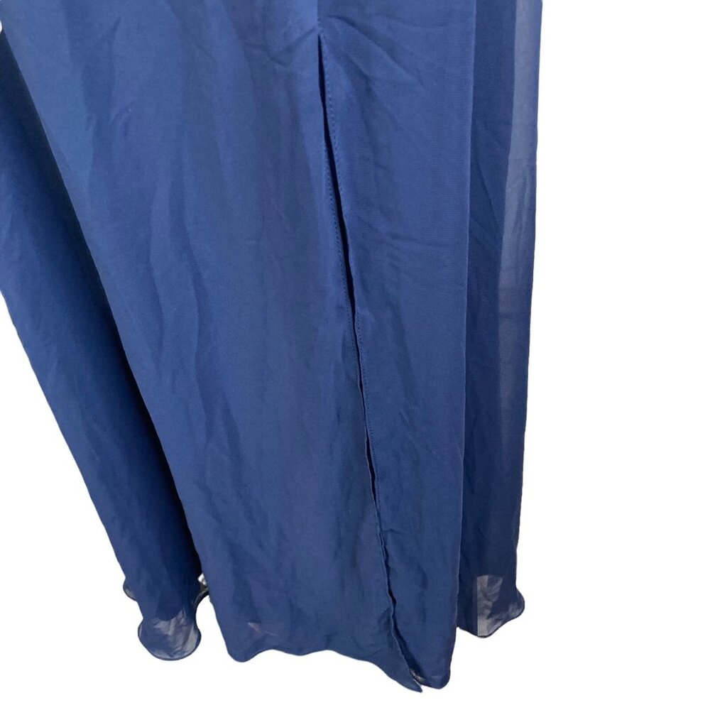 Dessy Collection Dress Womens 16 Luxchiff FL Bow Shoulder Blue Maxi Plus - Picture 8 of 12